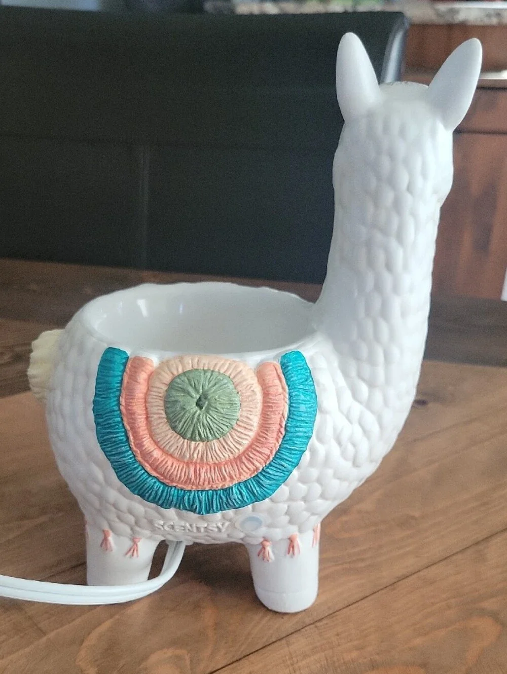 White Ceramic Llama Scentsy Warmer with Teal, Peach, and Sage Accents